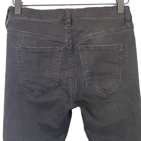 Free People Regan Exposed Button Fly  Black Skinny Jeans Raw Hem Ankle Stretchy - Picture 7 of 16